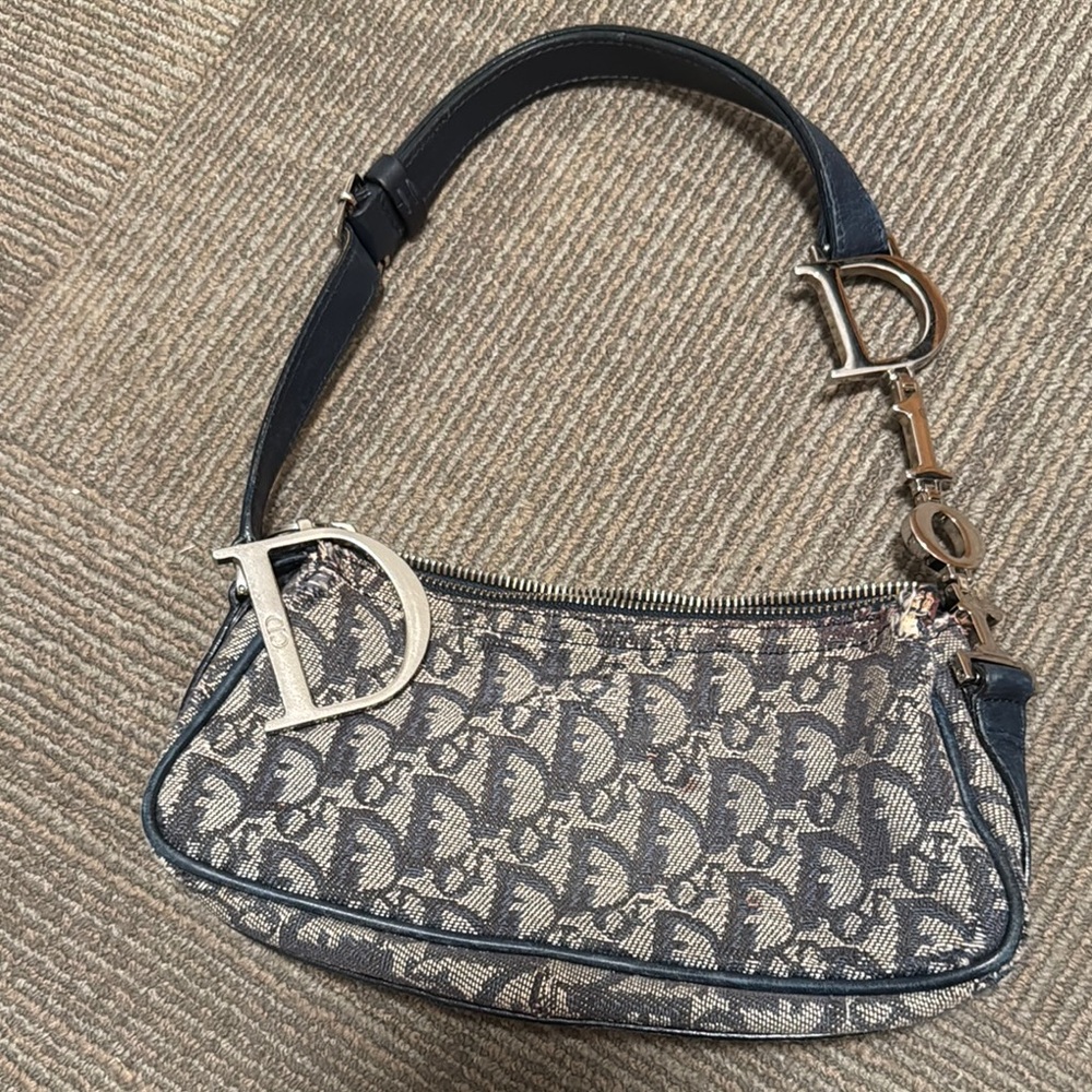 Dior Navy Blue Monogram Shoulder Bag